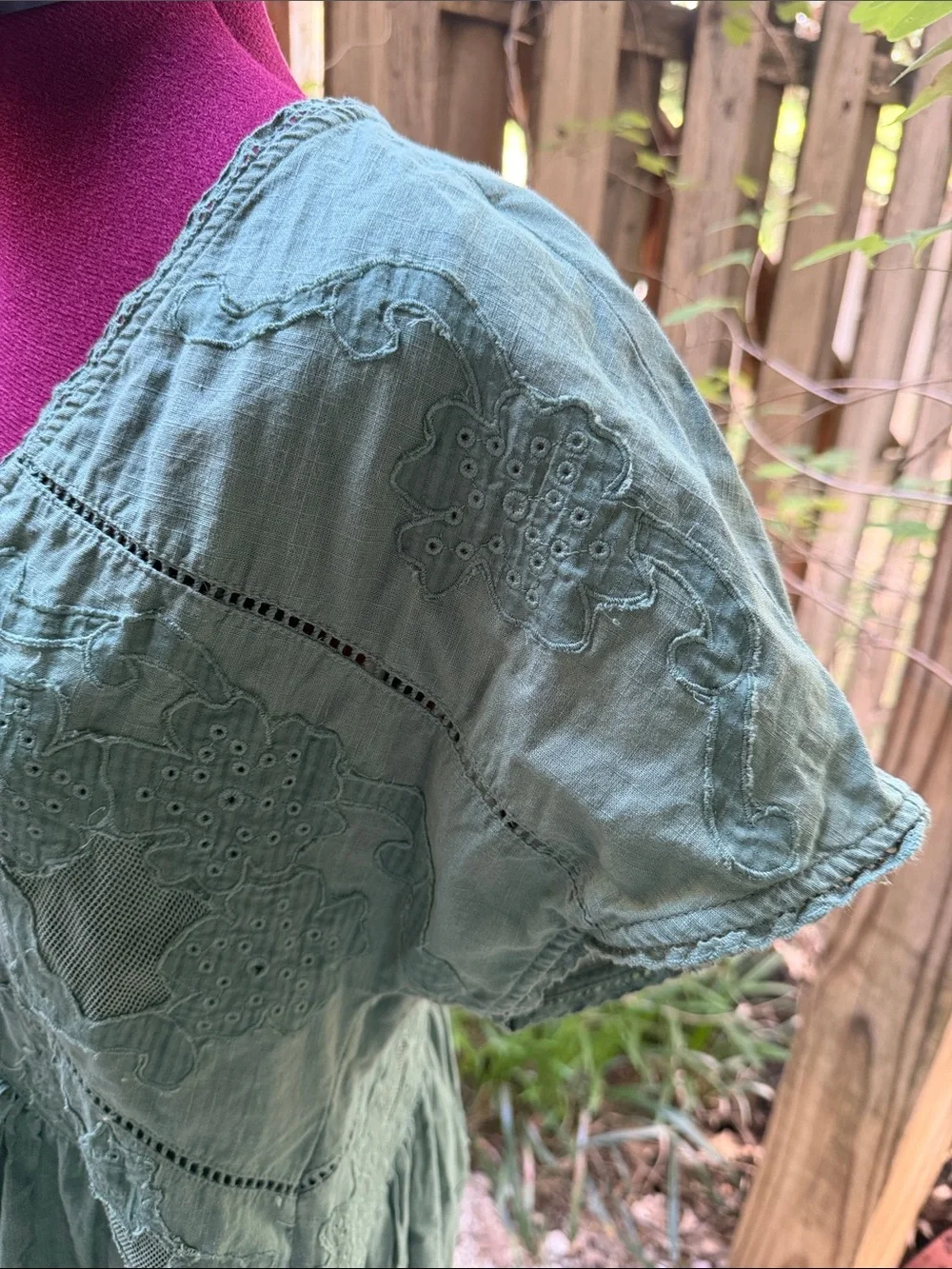 Free People Olive Green Embroidered V-Neck Tunic